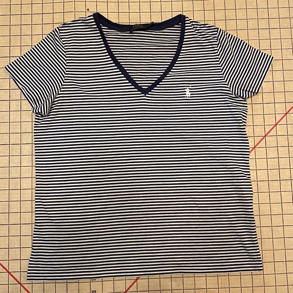 Polo Ralph Lauren navy and white striped stretch t-shirt, size L